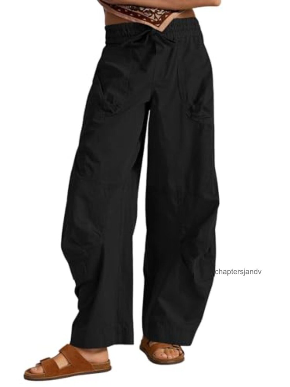 Aoysky Women's Baggy Barrel Wide Leg Pants 100% Cotton Drawstring High Waisted
